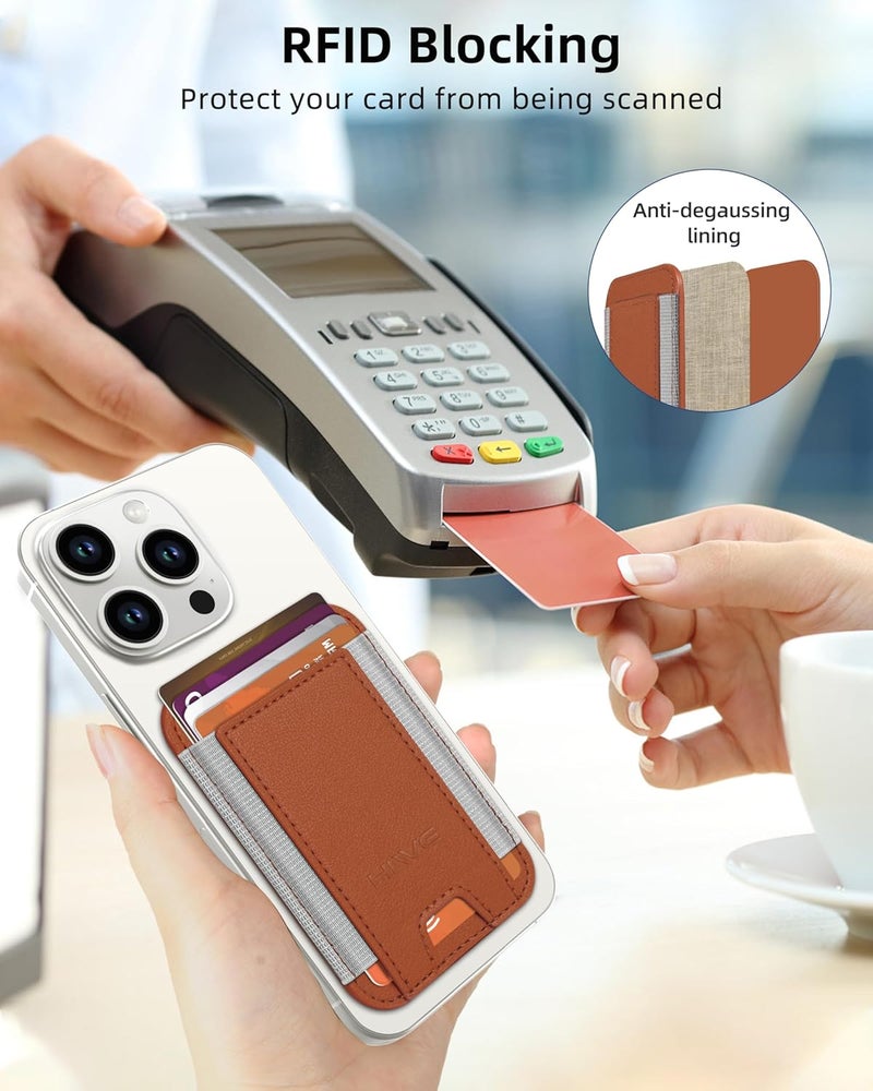 HiWe for MagSafe Wallet, Strongest Magnetic Wallet for iPhone 17/16/15/14/13/12 Series, 7 Cards Holder, Leather Minimalist Slim RFID, 1 Slot, Brown - Image 4